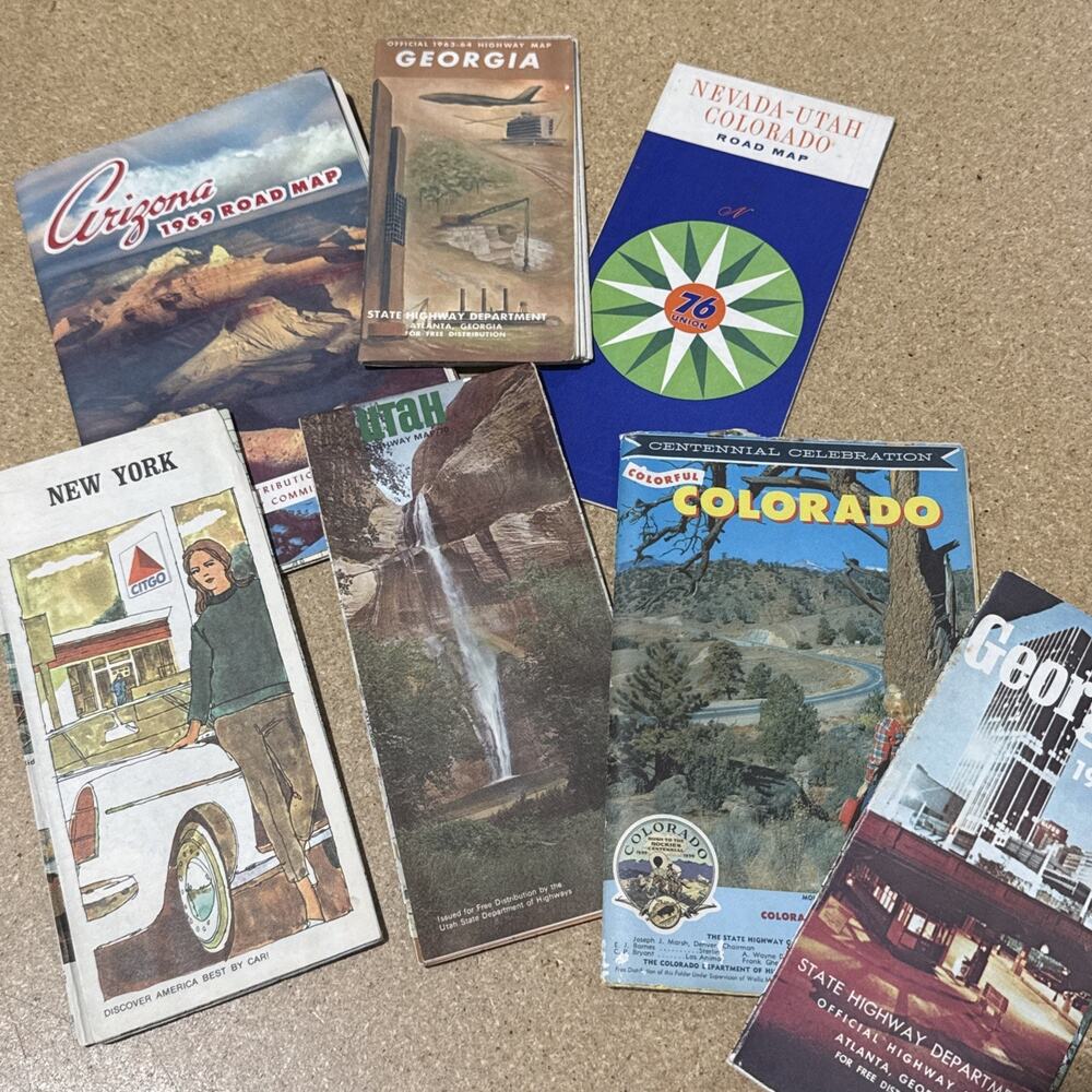 VTG 1960s-70s Road Maps Lot USA Colorado Utah Georgia Arizona New York Ephemera